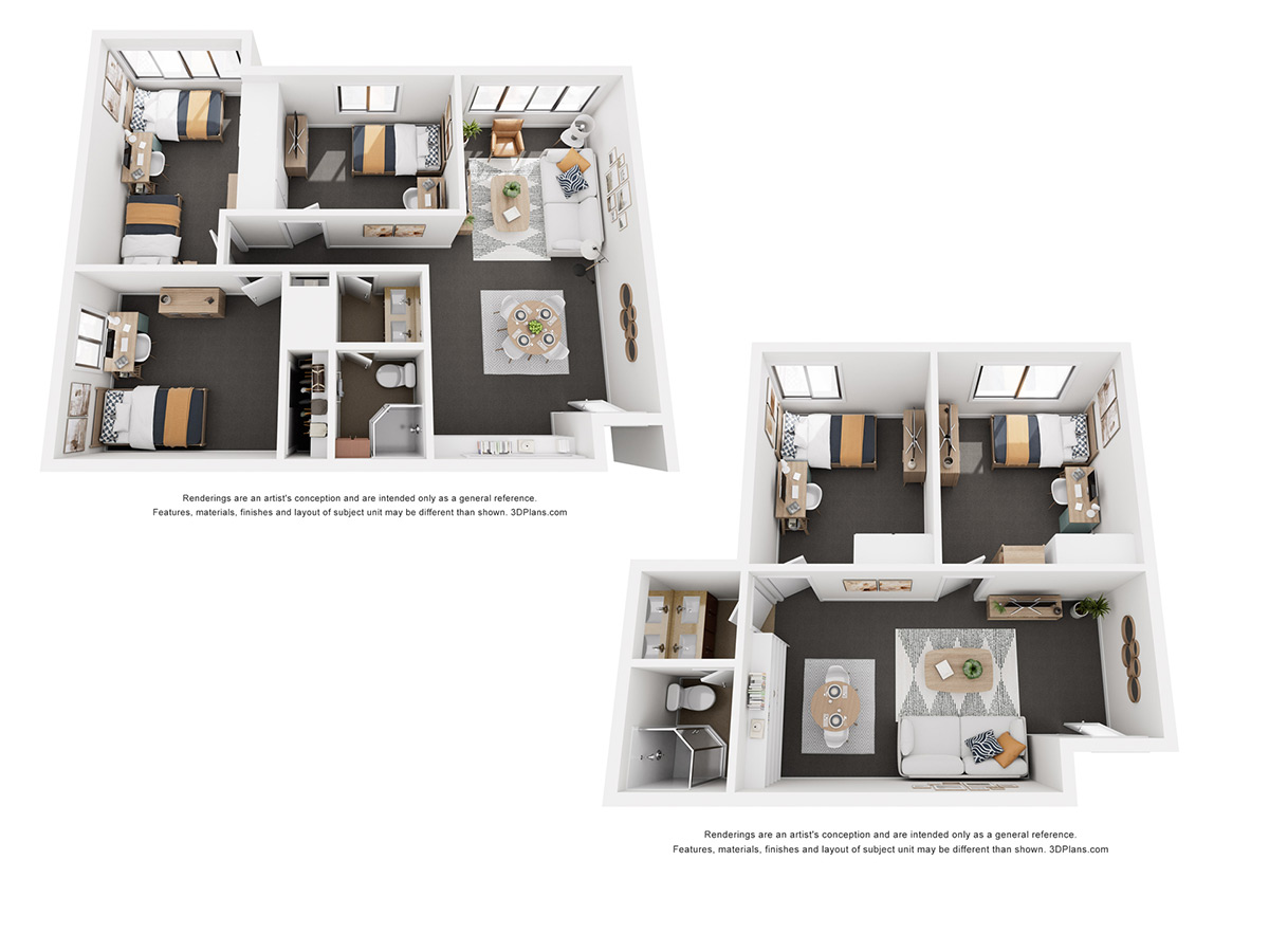 shared suite floorplan samples for Cal student housing